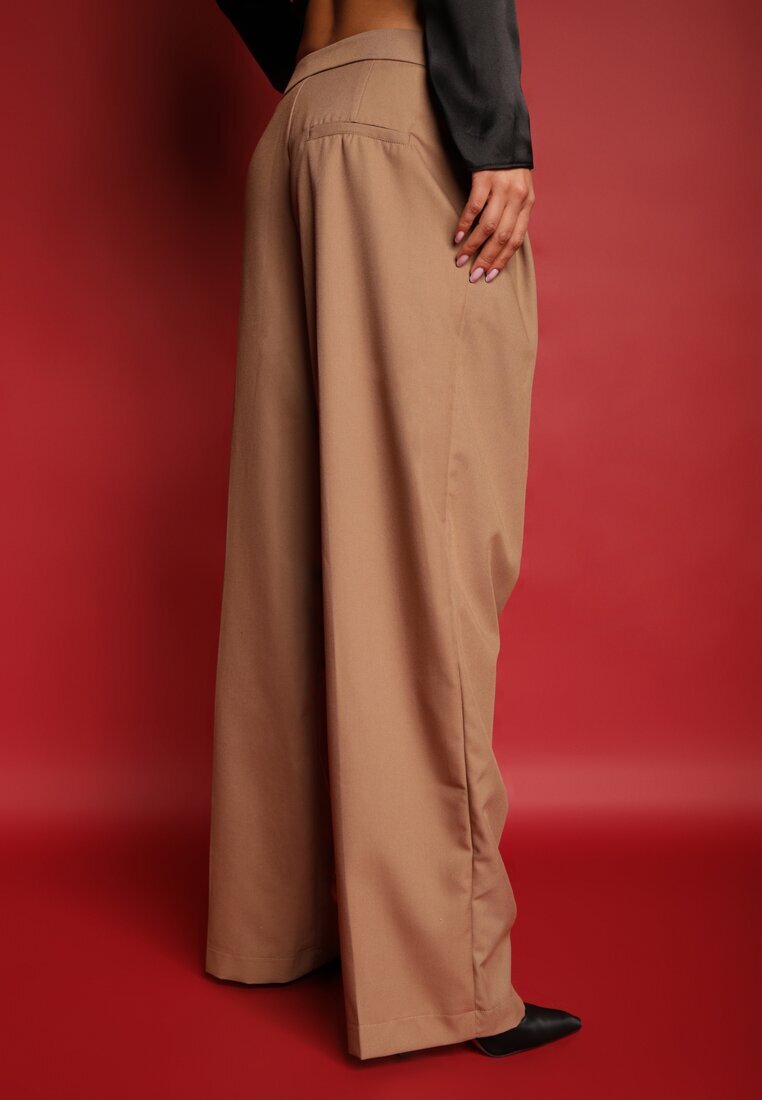 jusdepom Pantaloni de costum Bej închis largi cu talie înaltă Nallineme