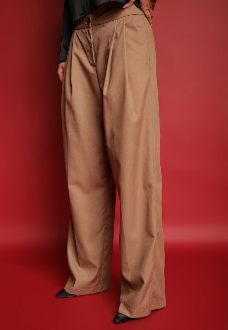 jusdepom Pantaloni de costum Bej închis largi cu talie înaltă Nallineme
