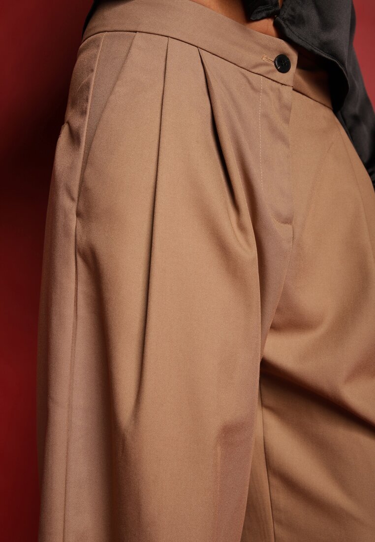jusdepom Pantaloni de costum Bej închis largi cu talie înaltă Nallineme