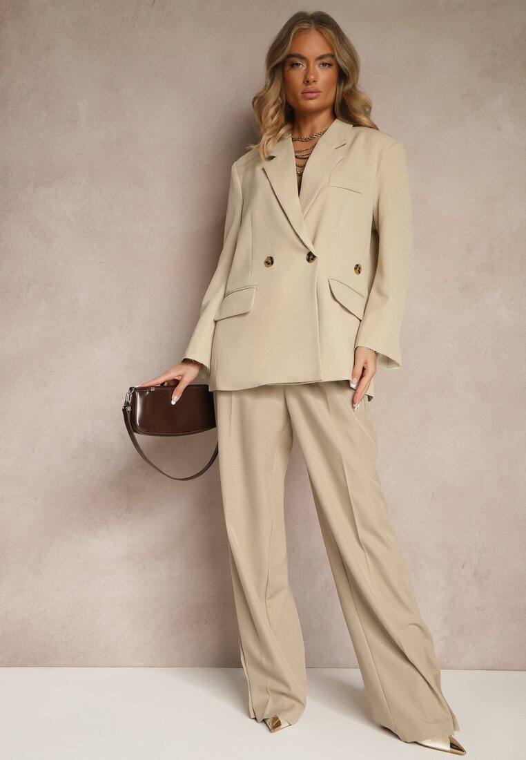 jusdepom Sacou bej deschis tip cutie Oversize cu piept dublu cu nasture suplimentar Pasmira
