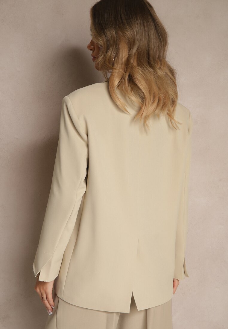 jusdepom Sacou bej deschis tip cutie Oversize cu piept dublu cu nasture suplimentar Pasmira