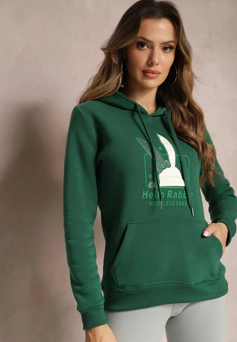 kamaella Bluză Verde cu Glugă și Imprimeu Decorativ Kliorre