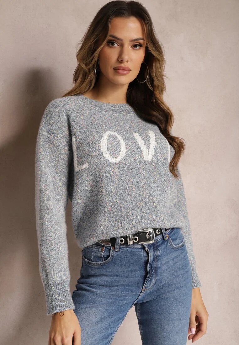 kamaella Pulover bleumarin cu inscripție decorativă finisat cu borduri elastice Minisoji