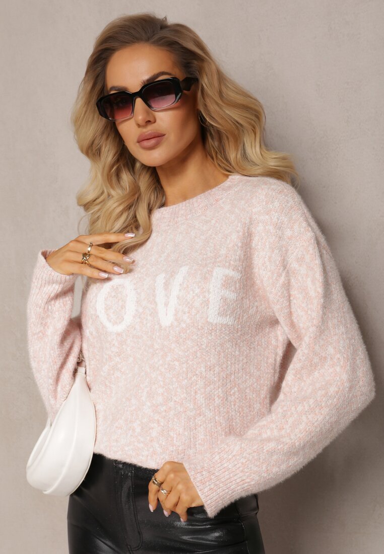 kamaella Pulover Roz cu Text Decorativ Finisat cu Borduri Elastice Minisoji