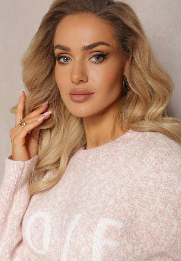 kamaella Pulover Roz cu Text Decorativ Finisat cu Borduri Elastice Minisoji