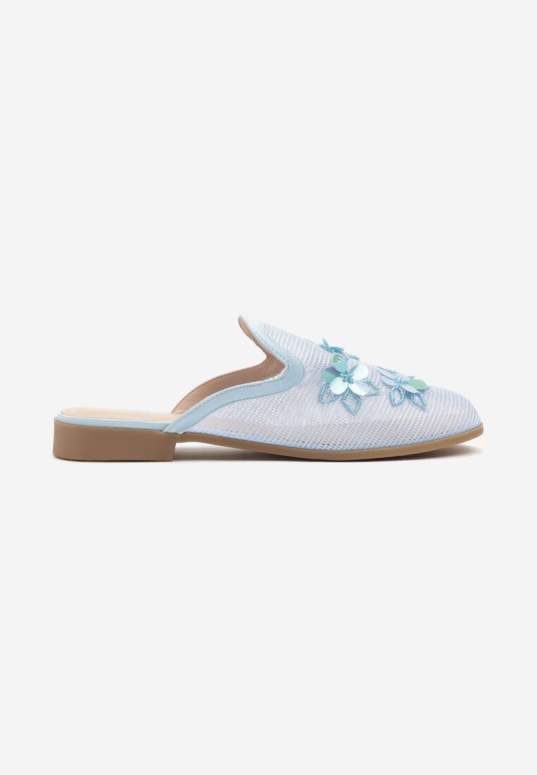 la flor Papuci Mule Albastre cu parte superioară din plasă și flori 3D Annalen