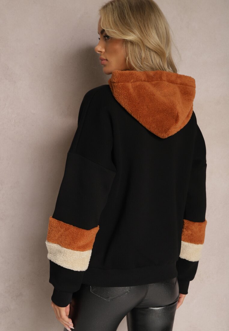 las garras Bluză Neagră Din Bumbac cu Glugă și Inserții Din Fleece Qilin