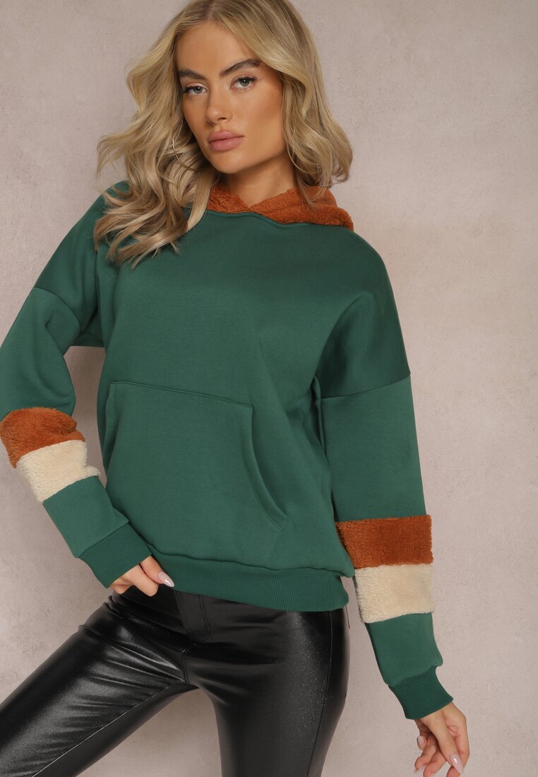 las garras Hanorac din Bumbac și Inserții din Fleece Verde Qilin