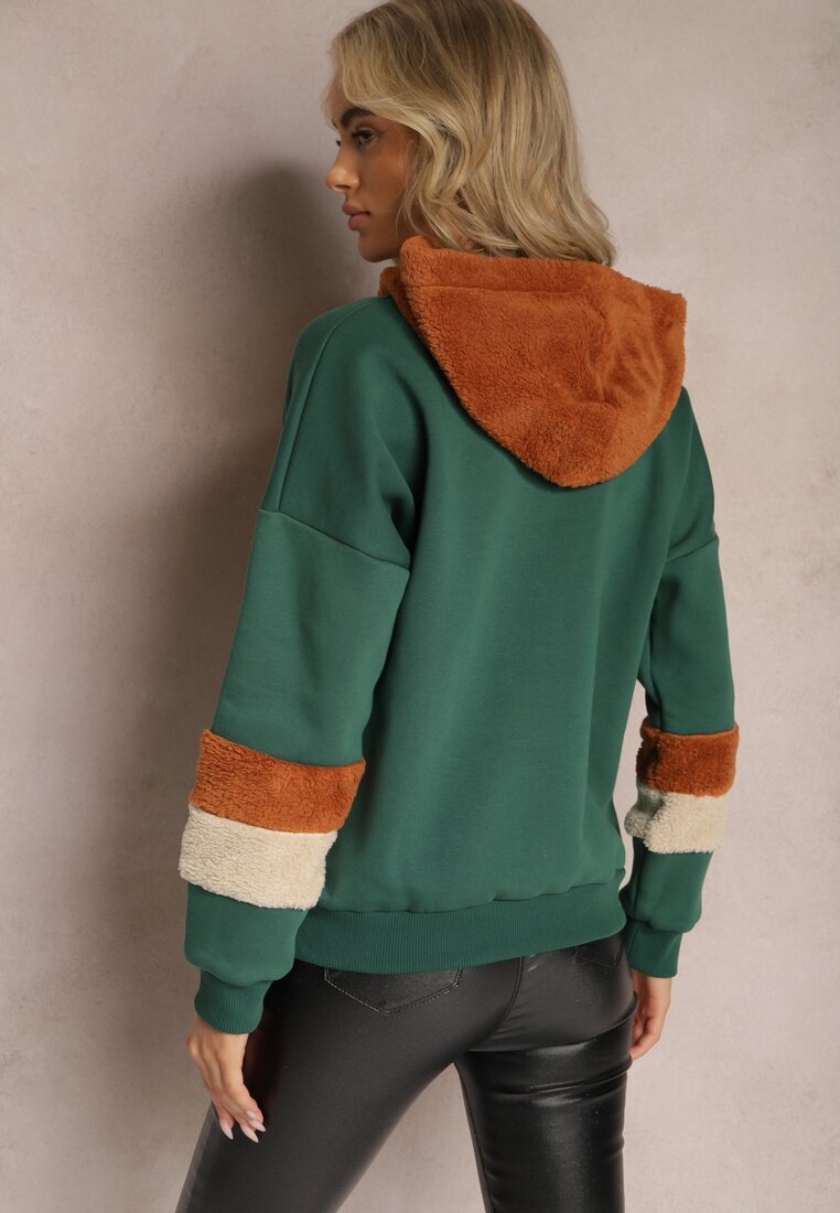 las garras Hanorac din Bumbac și Inserții din Fleece Verde Qilin