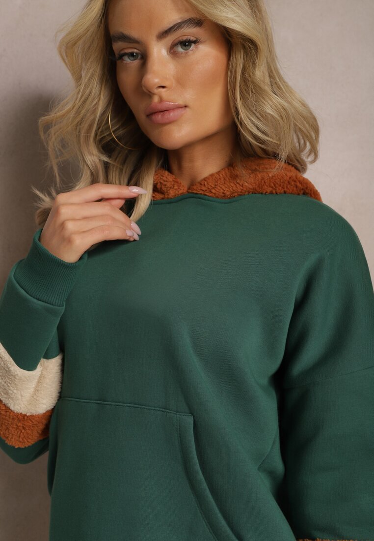 las garras Hanorac din Bumbac și Inserții din Fleece Verde Qilin