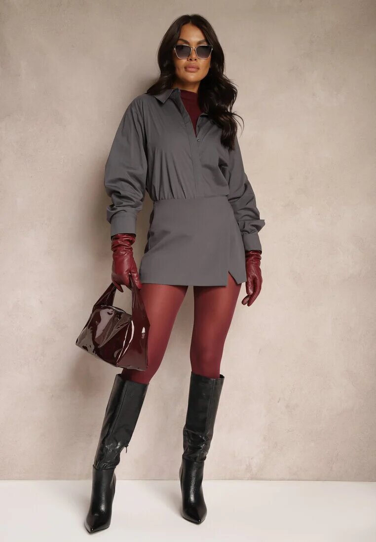 lefon Cămașă Gri închis din bumbac Oversize Lobane