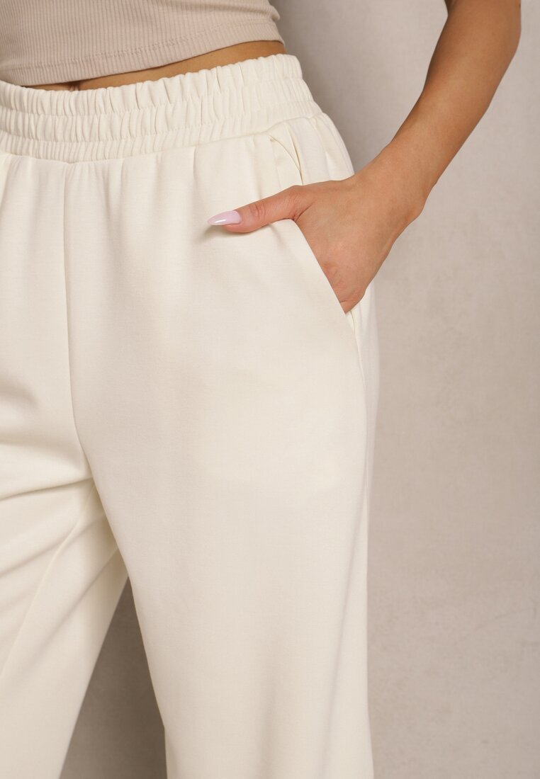 lefon Pantaloni Bej deschis cu croială largă High Waist cu elastic în talie Belobira