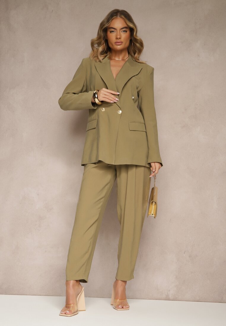 lefon Pantaloni Eleganți Modal de Costum Verzi High Waist Mavilisse