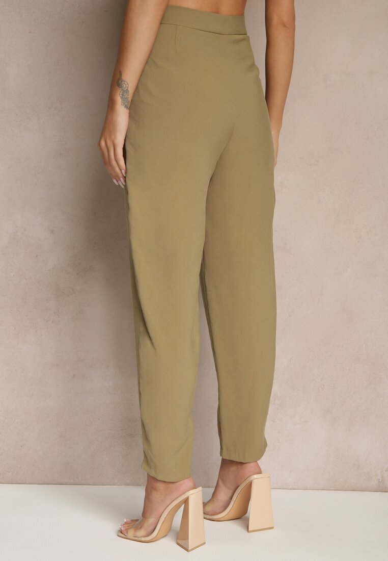 lefon Pantaloni Eleganți Modal de Costum Verzi High Waist Mavilisse