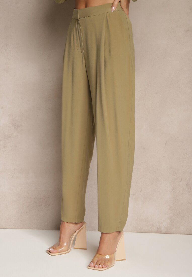 lefon Pantaloni Eleganți Modal de Costum Verzi High Waist Mavilisse