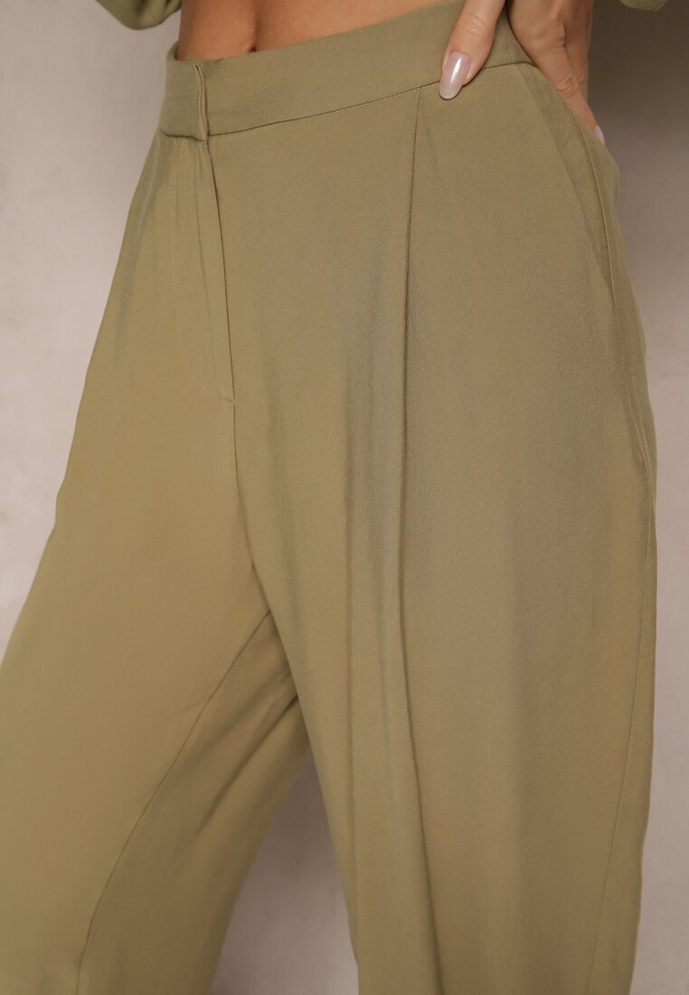 lefon Pantaloni Eleganți Modal de Costum Verzi High Waist Mavilisse
