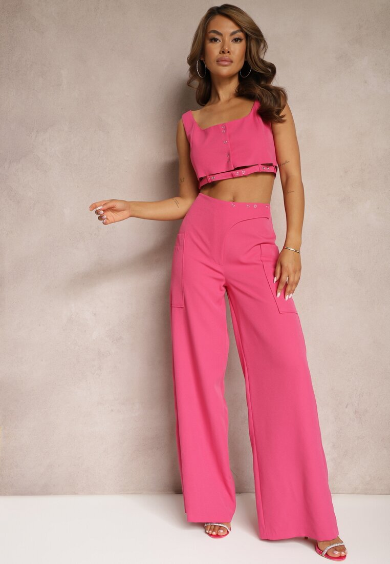 lefon Pantaloni Fucsia cu picioare largi cu talie înaltă Nestajoan