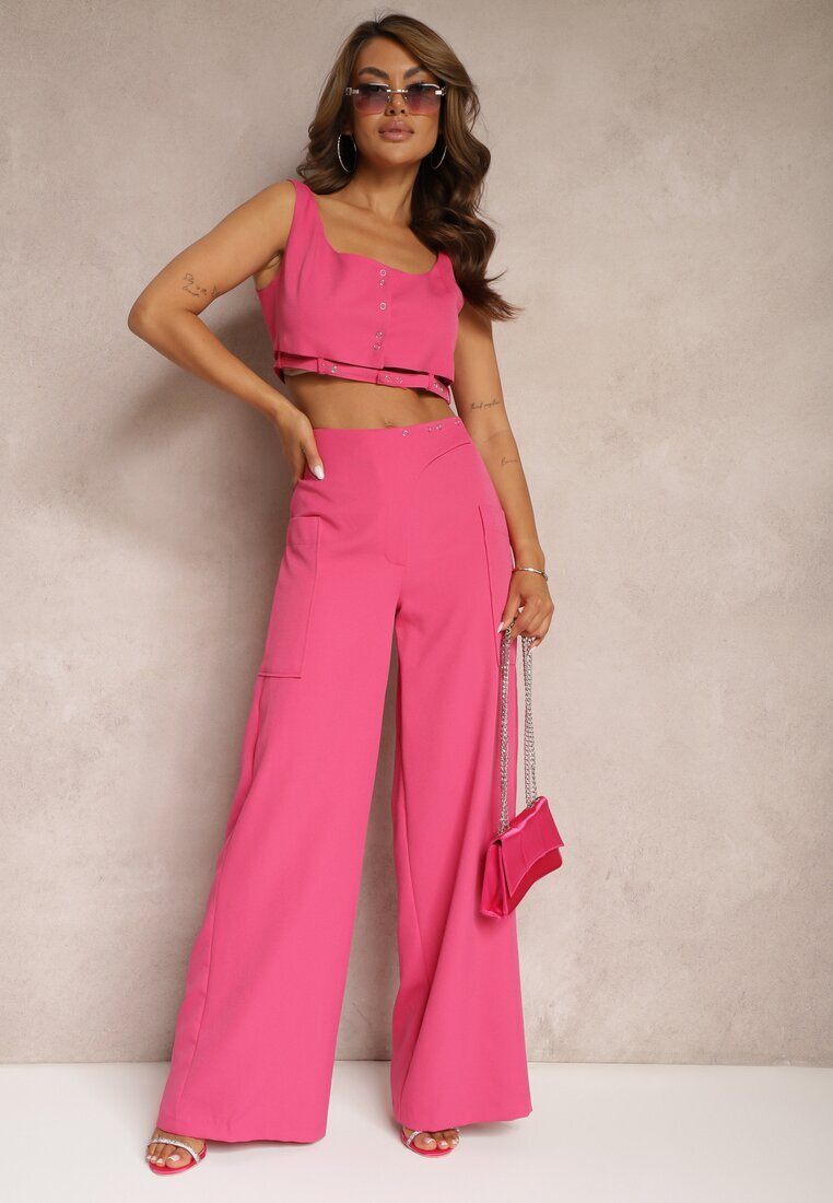 lefon Pantaloni Fucsia cu picioare largi cu talie înaltă Nestajoan