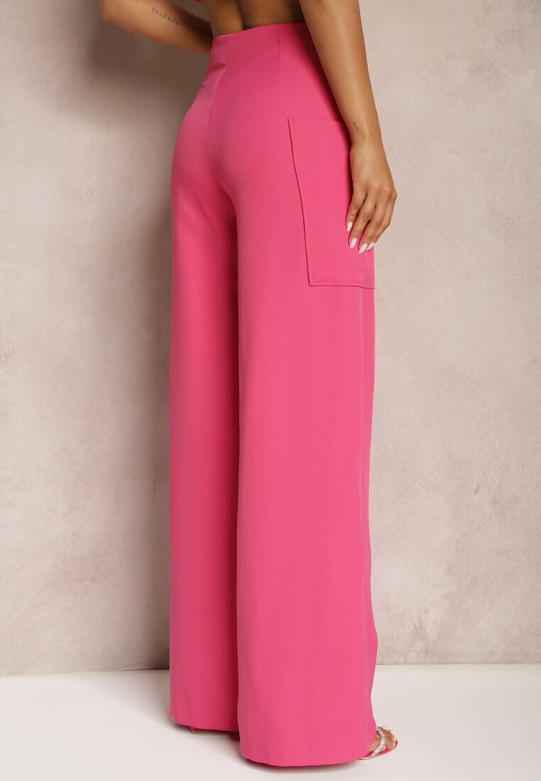 lefon Pantaloni Fucsia cu picioare largi cu talie înaltă Nestajoan