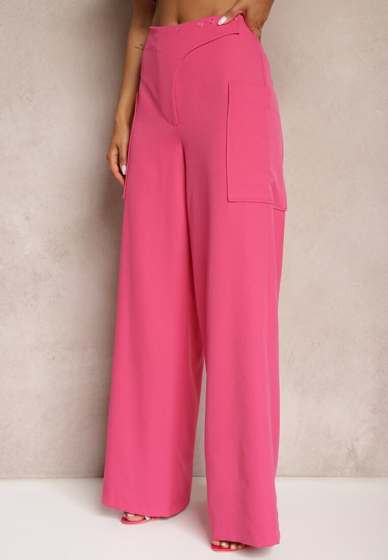 lefon Pantaloni Fucsia cu picioare largi cu talie înaltă Nestajoan