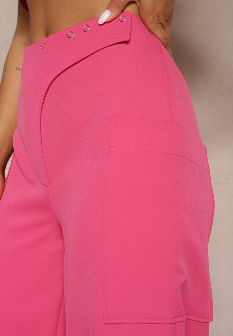 lefon Pantaloni Fucsia cu picioare largi cu talie înaltă Nestajoan