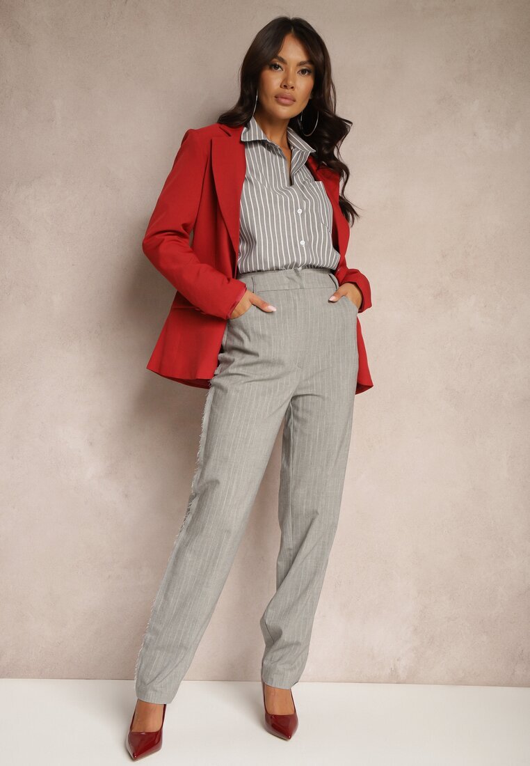 lefon Pantaloni Gri de costum High Waist Palvia