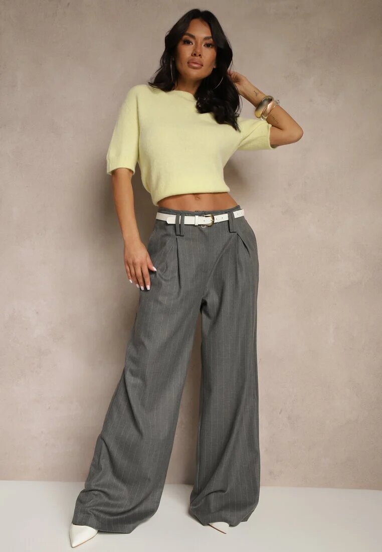 lefon Pantaloni Gri închis Largi din Viscoză în Stil Costum Filorra