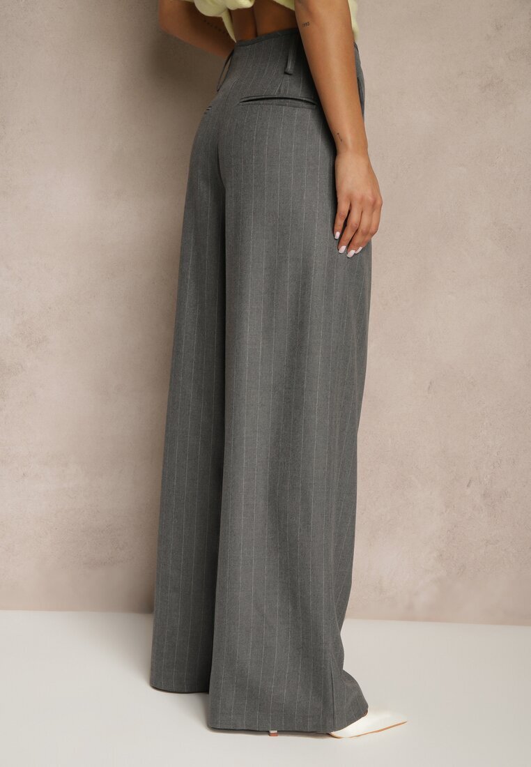 lefon Pantaloni Gri închis Largi din Viscoză în Stil Costum Filorra