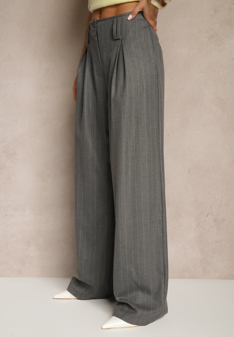 lefon Pantaloni Gri închis Largi din Viscoză în Stil Costum Filorra