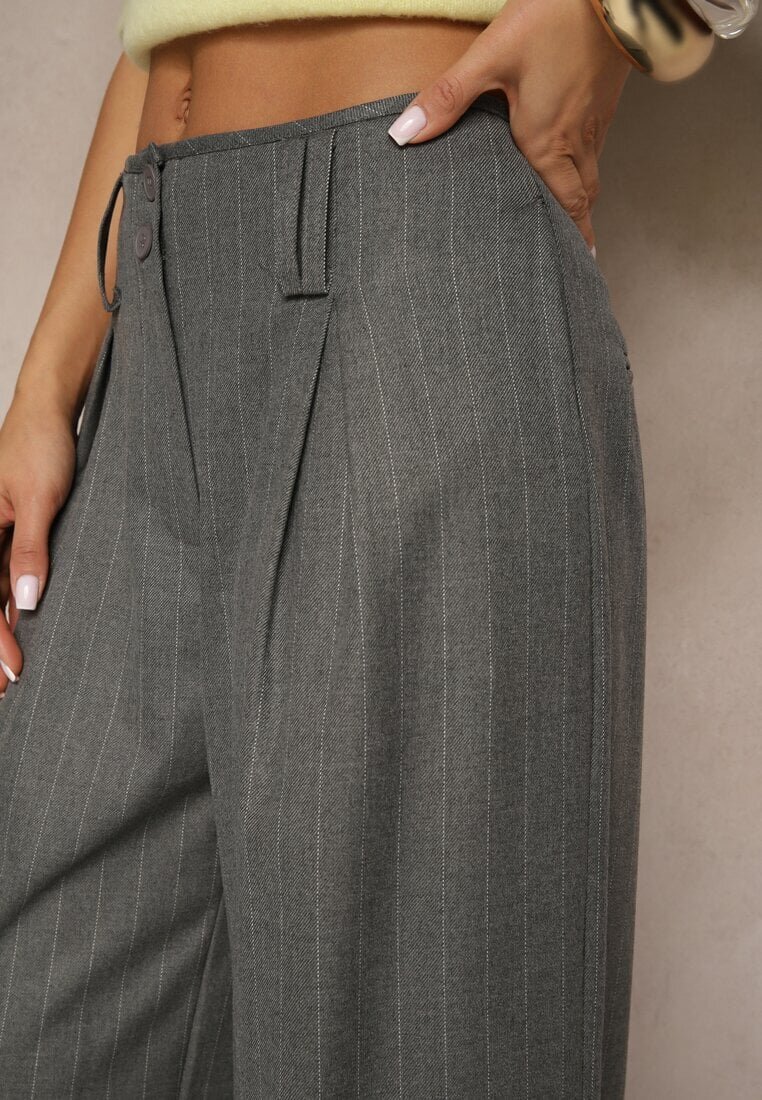 lefon Pantaloni Gri închis Largi din Viscoză în Stil Costum Filorra