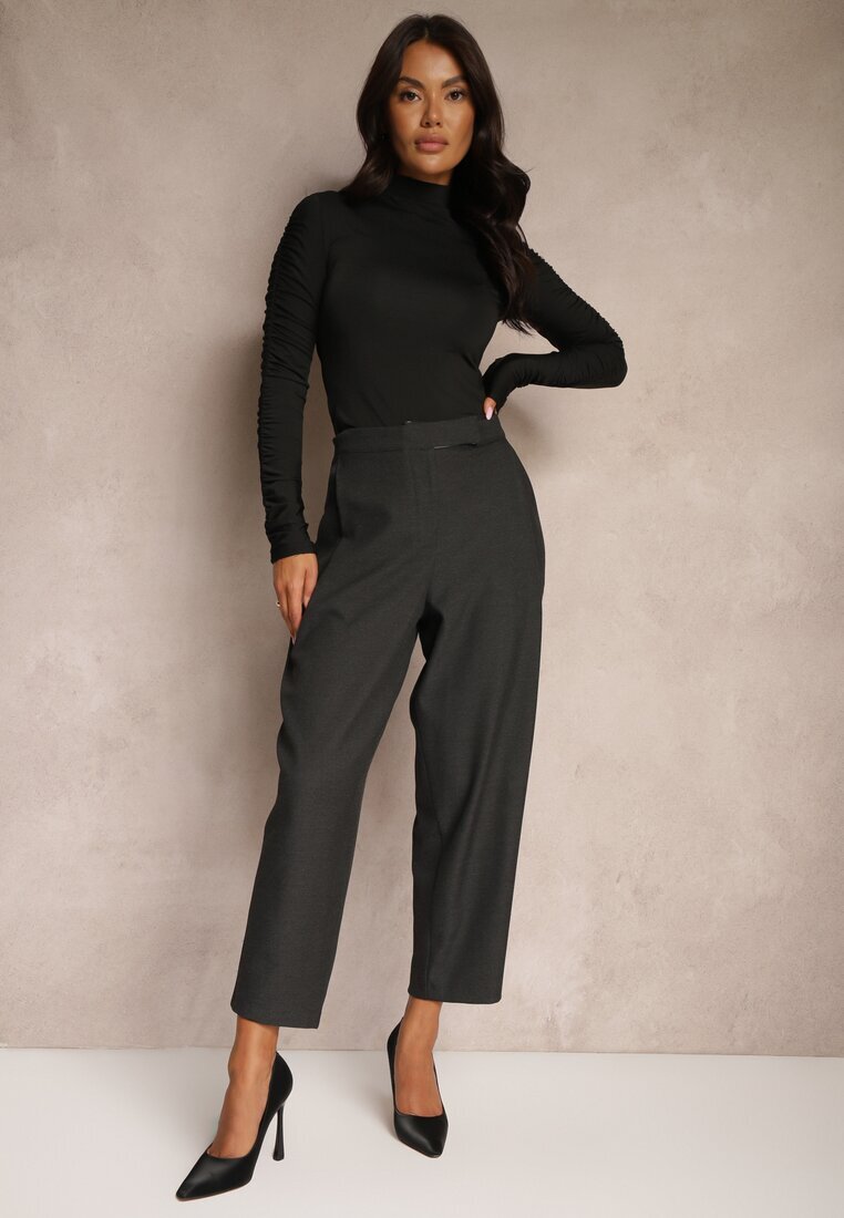 lefon Pantaloni Gri închis stil costum High Waist Relessa