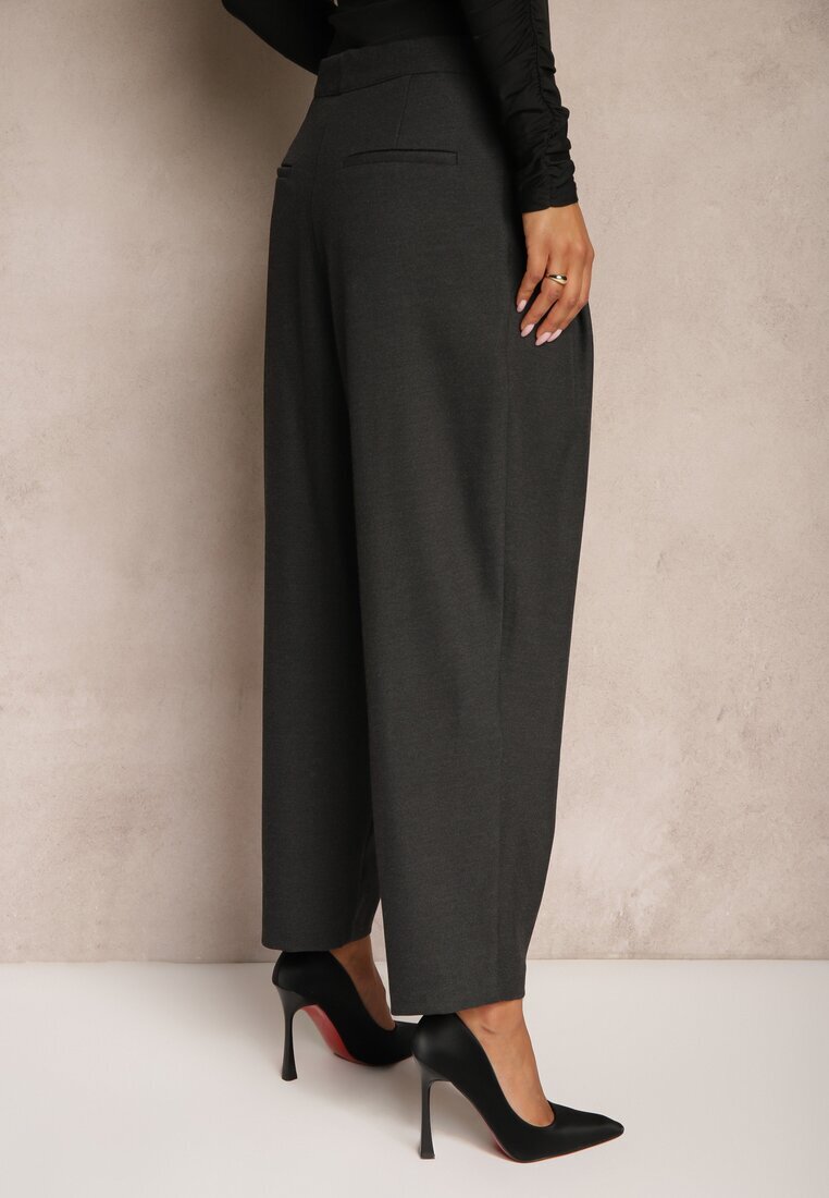 lefon Pantaloni Gri închis stil costum High Waist Relessa