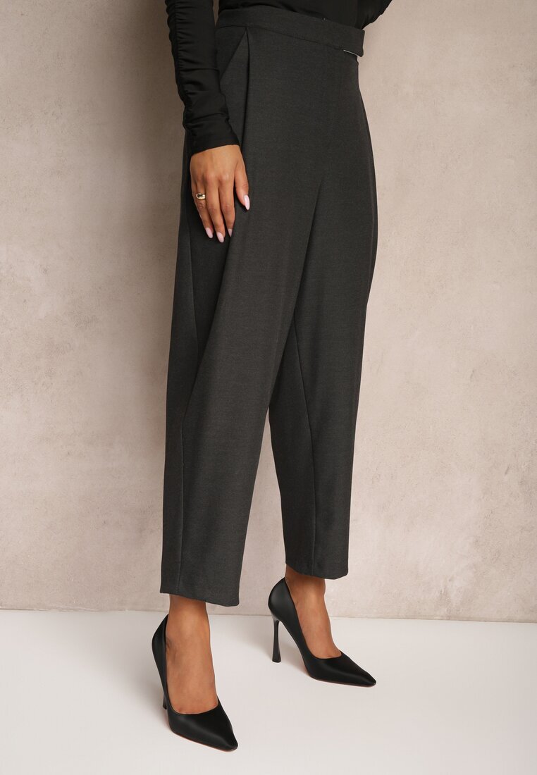 lefon Pantaloni Gri închis stil costum High Waist Relessa