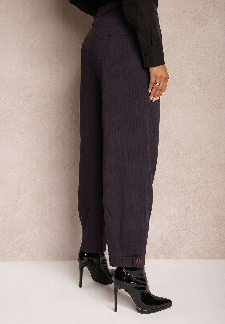 lefon Pantaloni Mov de costum cu croială largă ușor striate cu talie înaltă Belbanne