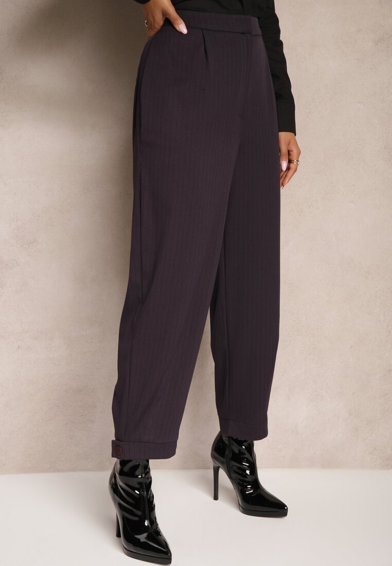 lefon Pantaloni Mov de costum cu croială largă ușor striate cu talie înaltă Belbanne