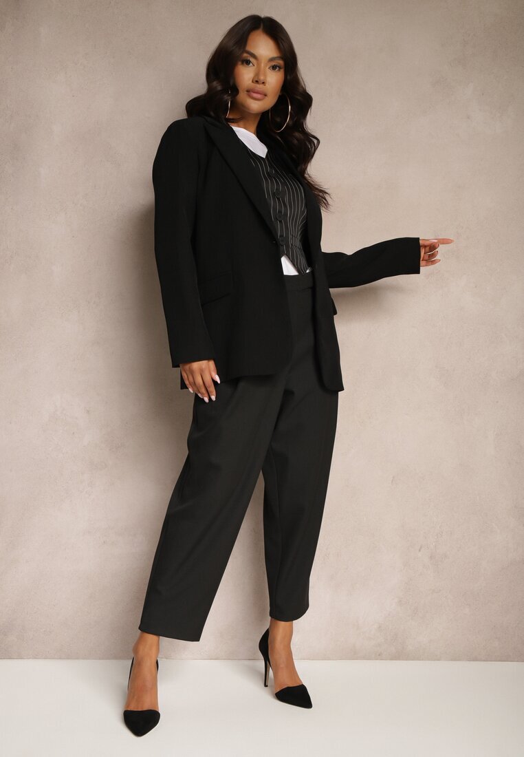 lefon Pantaloni Negri de croială de costum High Waist Relessa