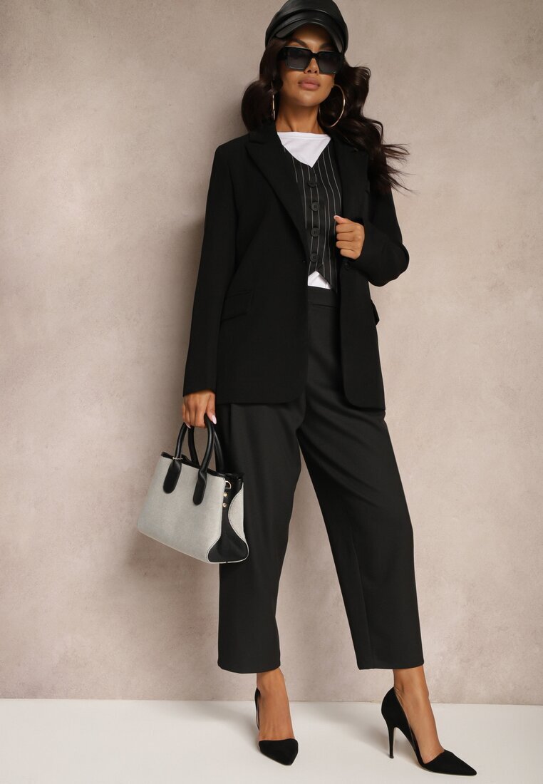 lefon Pantaloni Negri de croială de costum High Waist Relessa