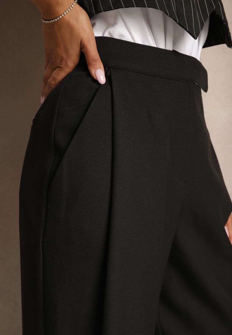 lefon Pantaloni Negri de croială de costum High Waist Relessa
