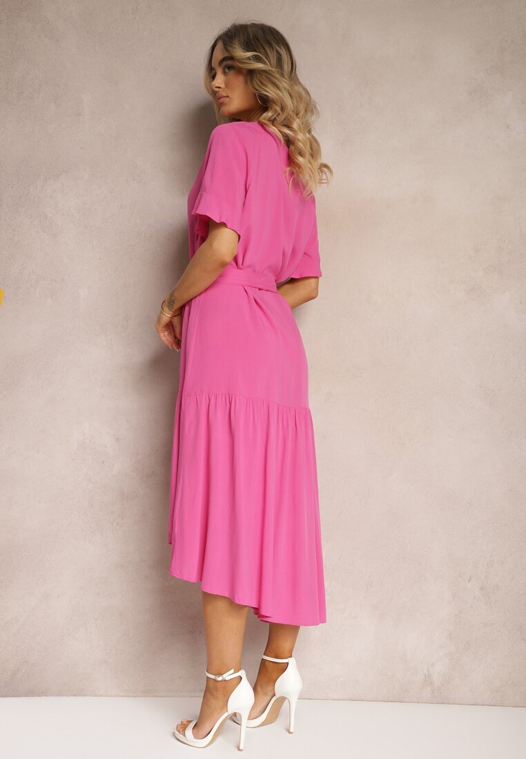 lf women Rochie Fucsia Tip Cutie cu Volane și Centură din Material în Talie Dimrias
