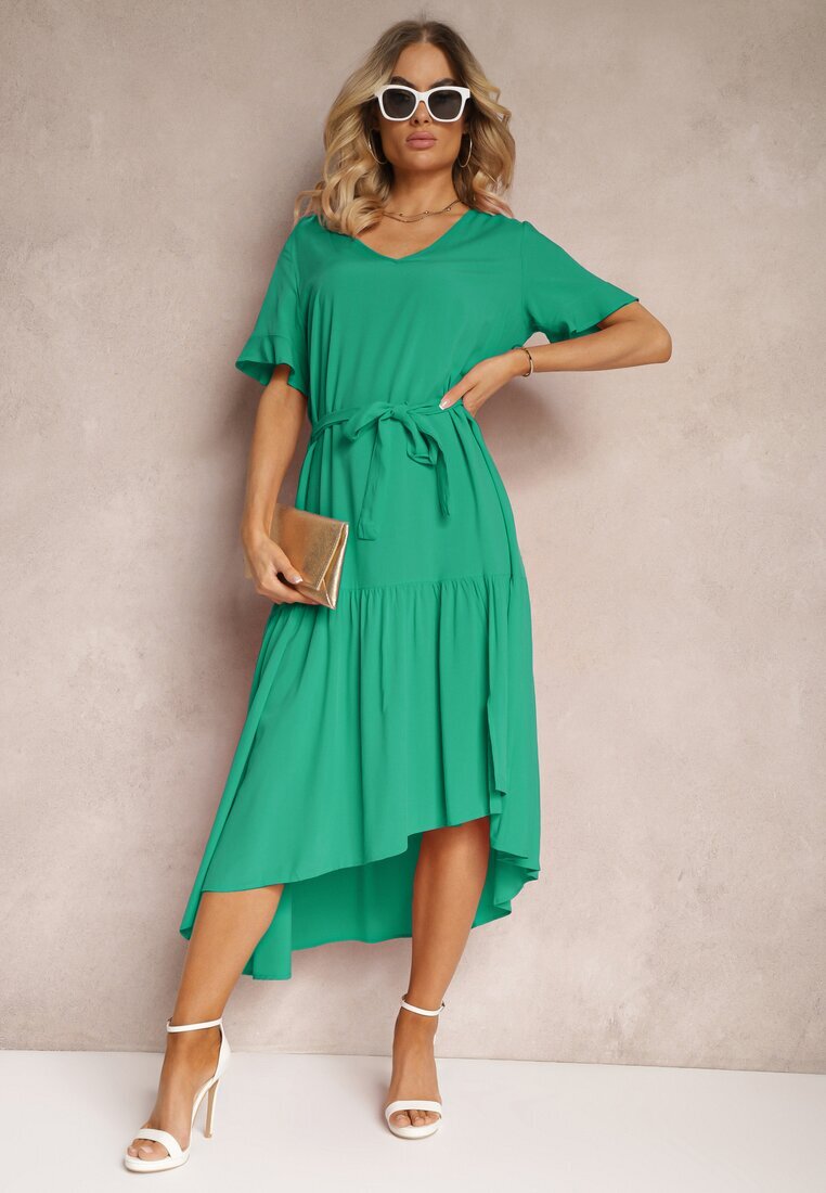 lf women Rochie Tip Cutie Verde Închis cu Volane și Curea din Material în Talie Dimrias