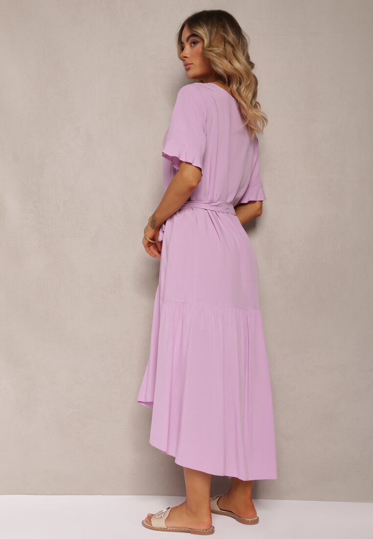 lf women Rochie tip cutie violet cu volane și curea din material textil în talie Dimrias