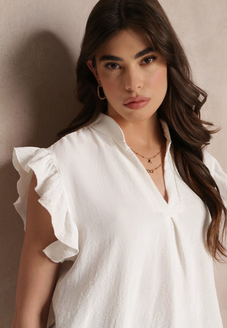 lily rose Bluză Albă cu Volane la Umeri și Decolteu Adânc Eleonor