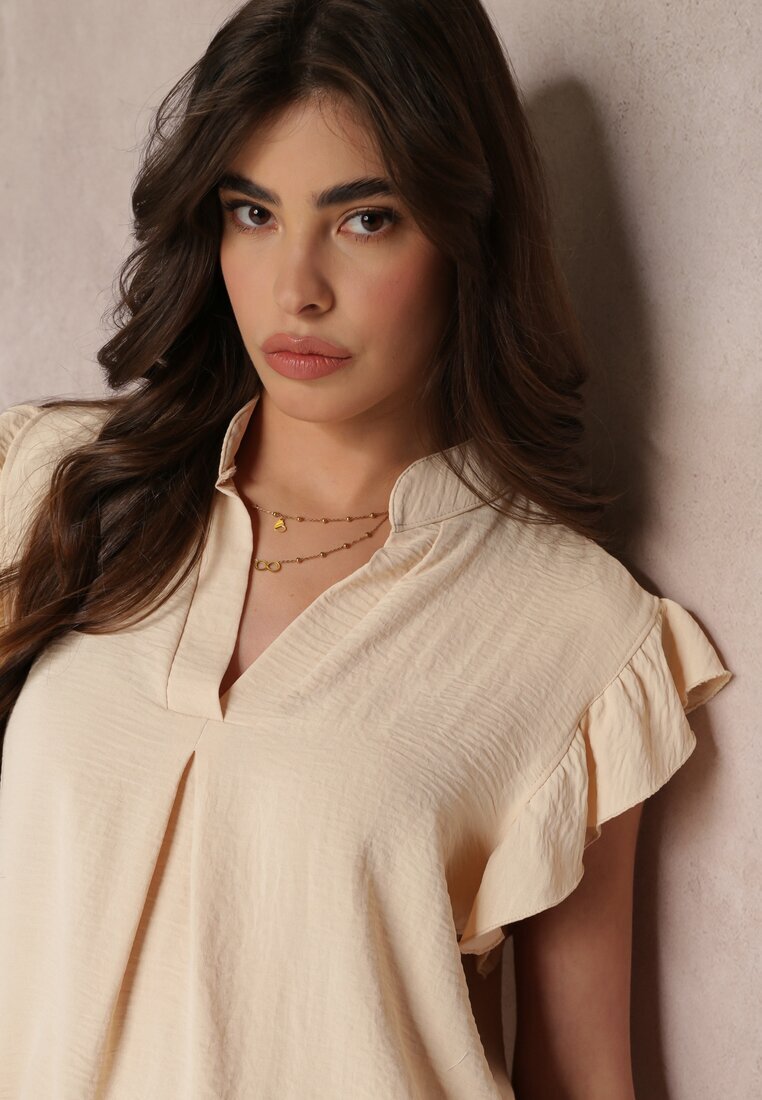 lily rose Bluză bej cu volane la umeri și decolteu adânc Eleonor