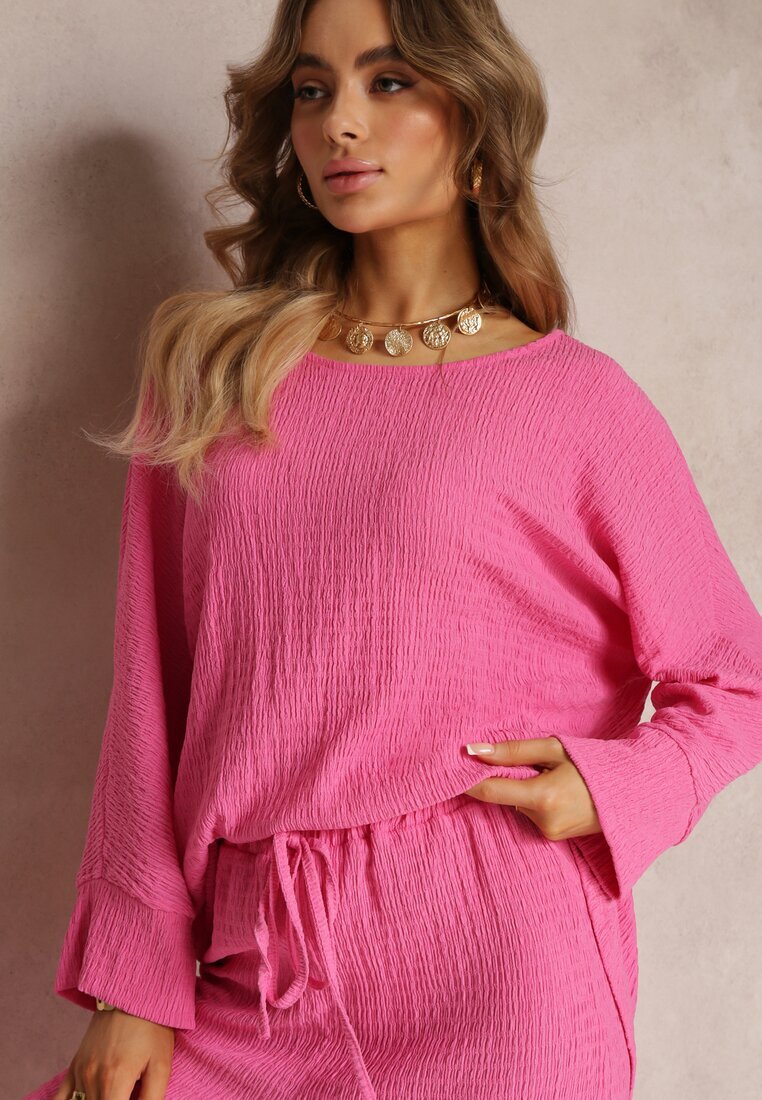lily rose Bluză Roz cu Mâneci 7/8 și Embosare Delicată Kylinn