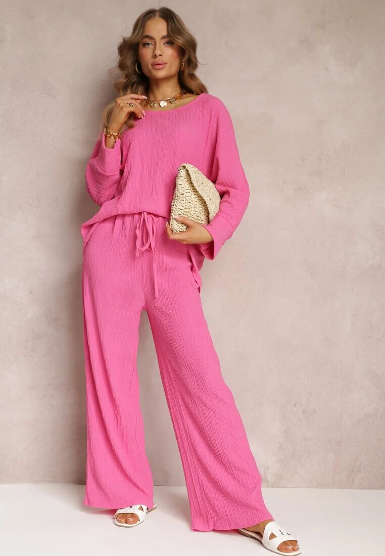 lily rose Bluză Roz cu Mâneci 7/8 și Embosare Delicată Kylinn