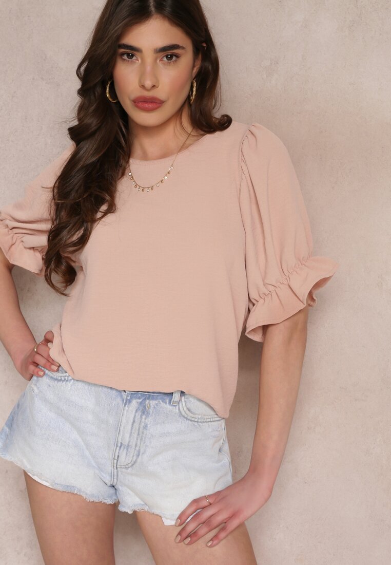 lily rose Bluză roz închis cu volane cu mâneci scurte bufante Janila