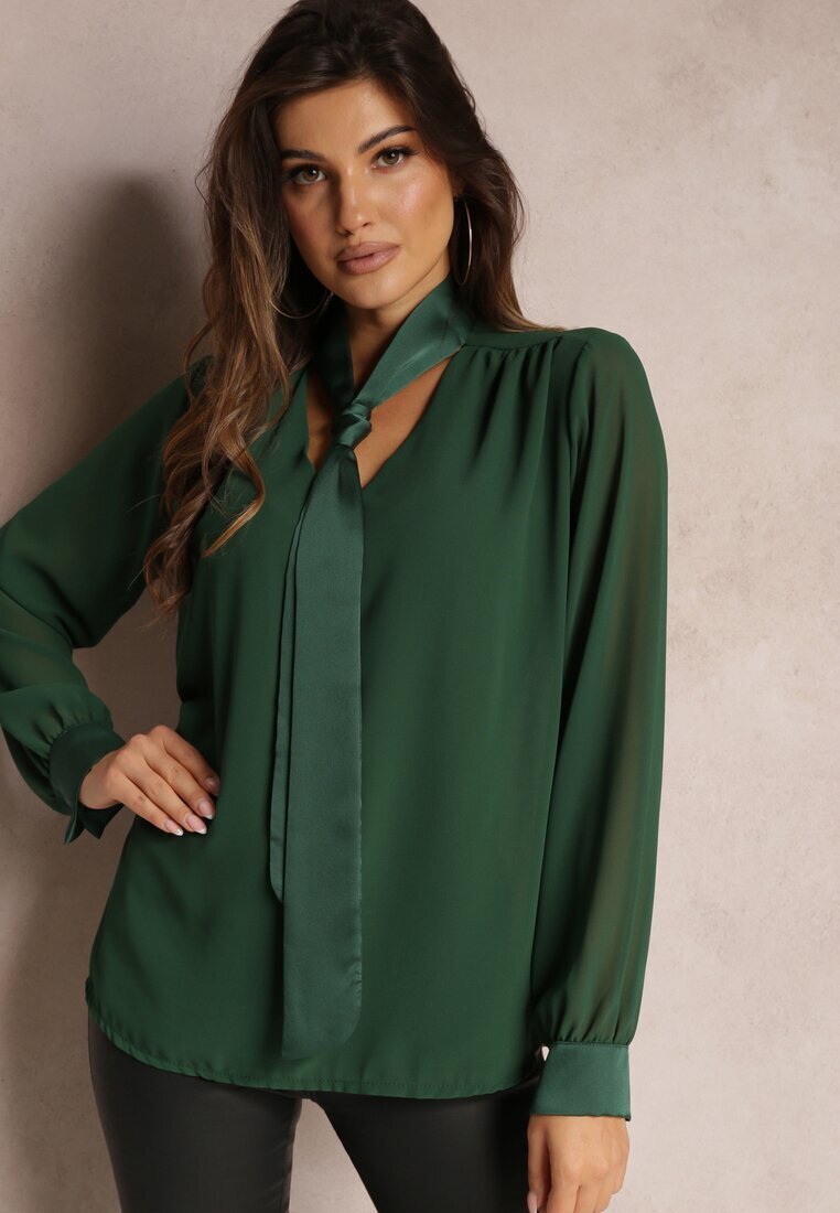 lily rose Bluză Verde închis cu fundă la gât Blisorfa