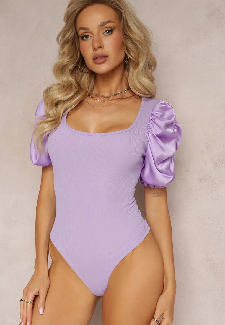 lily rose Body Mov cu Decolteu Pătrat și Mânecă Bufantă Lojmi
