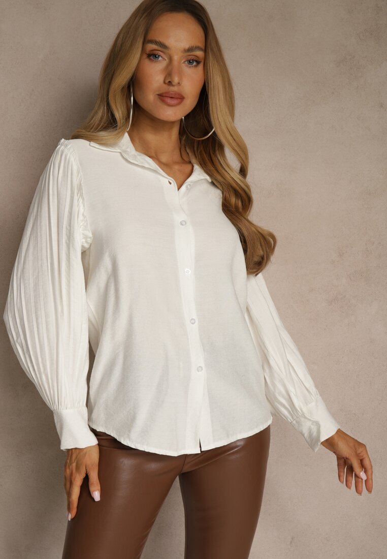 lily rose Cămașă Albă cu Mâneci Decorative din Țesătură Plisată Zemona