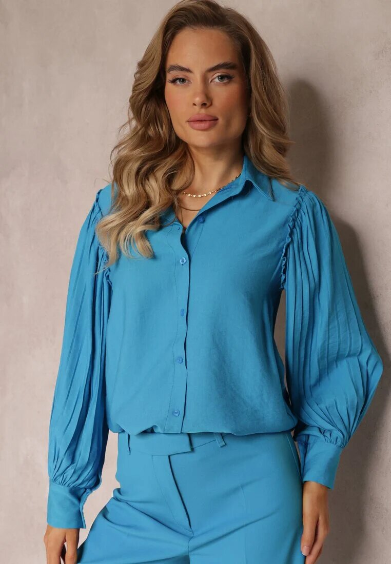lily rose Cămașă Albastră cu Mâneci Decorative din Țesătură Plisată Zemona